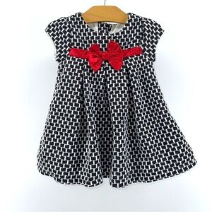 Nannette Baby Girls Black and White Kids Dress with Red Bow Holiday Christmas